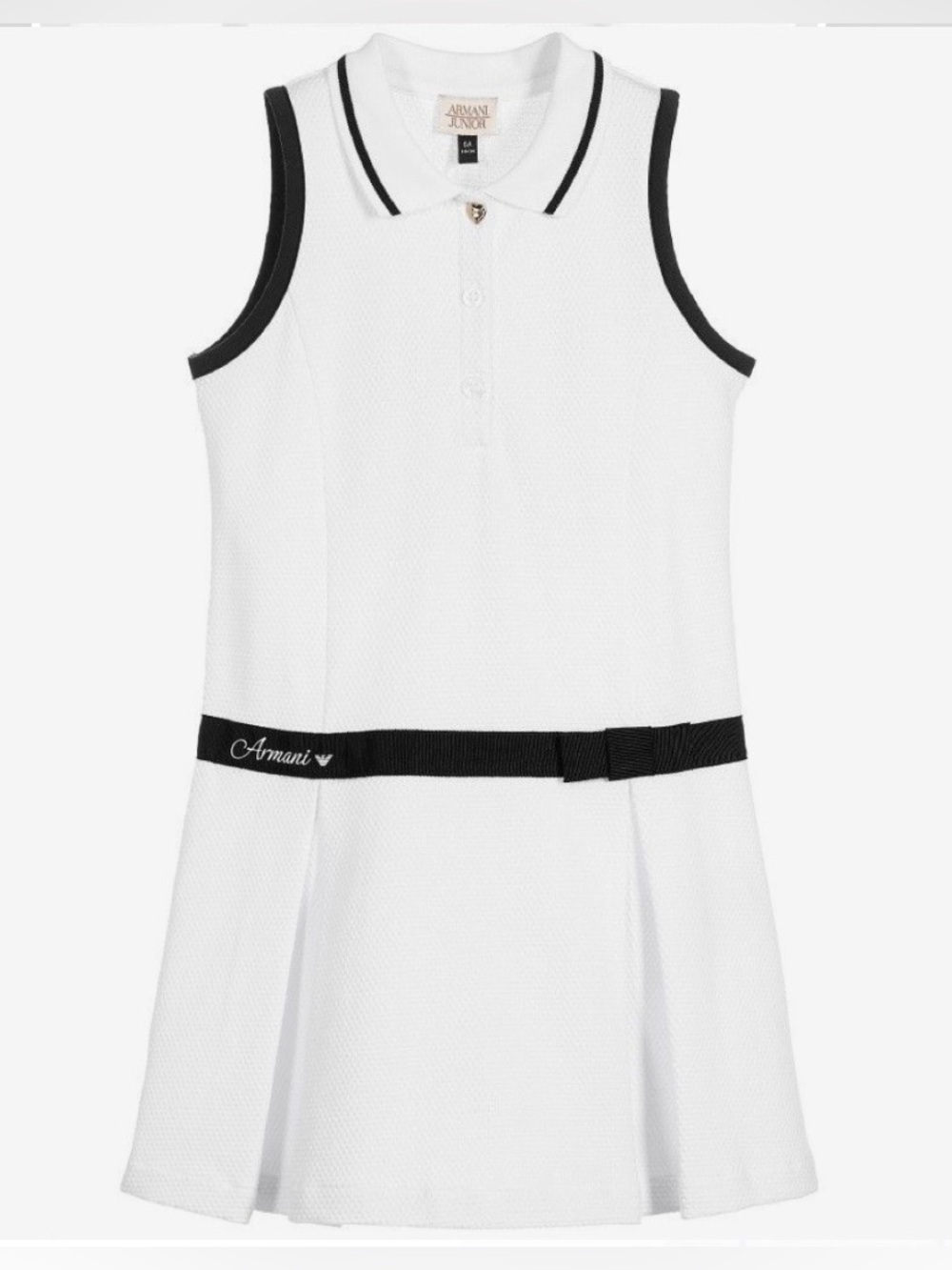 Armani Junior Girls Polo Pleated Dress, White/Navy, 5Y